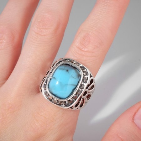 Ring "turquoise world" oval, black and blue color in black silver, dimensionless-2