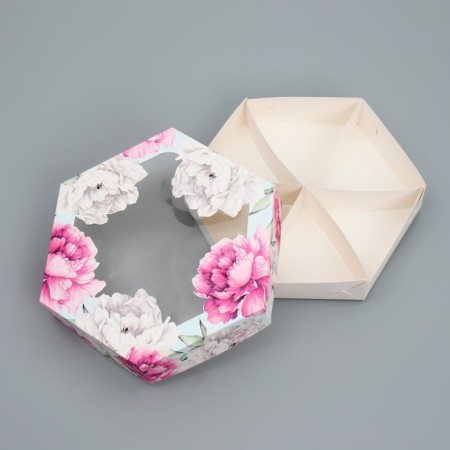 Confectionery box, packaging, “peonies”, 23 x 23x 4 cm