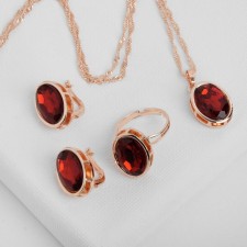Set 3 objects: earrings, pendant, ring dimensionless “Edel” oval elongated, red color in gold, 45 cm
