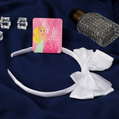Hair cap "satin bow" 1 cm, white-1