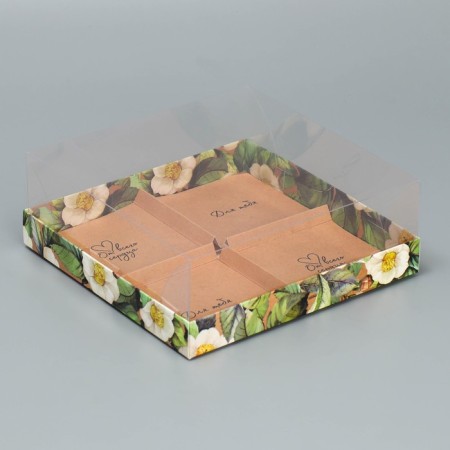 Confectionery box for mousse cakes "From the whole heart", 17.8 x 17.8 x 6.5 cm