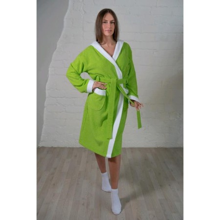 Women's bathrobe, size 48, white/salad, Makra-1