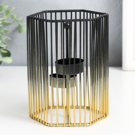 Summary Metal for 2 candles "hexagonal cage" d-4.5 cm gold.-black 11.5x11.5x15.5 cm 93307-4