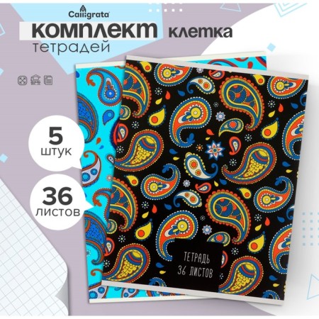 A set of notebooks of 5 pieces, 36 sheets in the Calligrata “Patterns” cage, covered cardboard, offset block