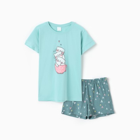 Female home set (T -shirt, shorts) "kittens", blue color, size 46