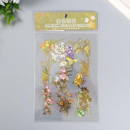 Stickers "Golden Flower Wooden" set 3 sheets mix 14.6x10.5 cm-5