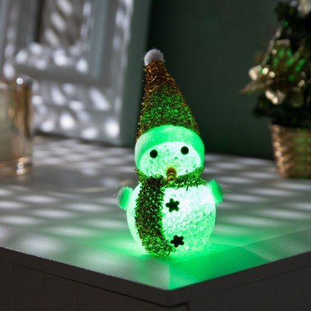 Christmas tree toy "Golden Snowman" 8 cm, batteries, glow of multi (RGB)-2