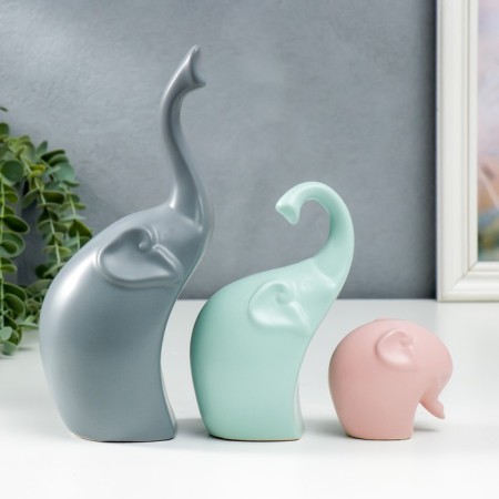 Souvenir Ceramics "Family Elephants" pastel matte set 3 pcs h = 7 cm 15.5 cm 23.5 cm-1