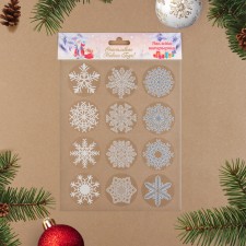 A set of New Year's “snowflakes” stickers 12 pcs in a set, white, gold, silver, 9 x 9 cm