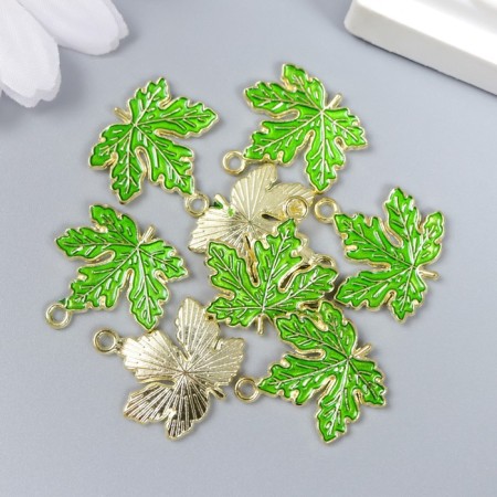 Decor for creativity Metal, enamel "Maple leaves" Green 2x2 cm-2