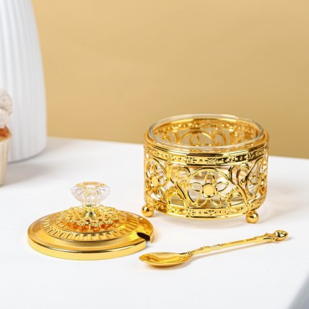 Sugar "Darina", 200 ml, 9 × 10 cm, with a spoon, gold color-1