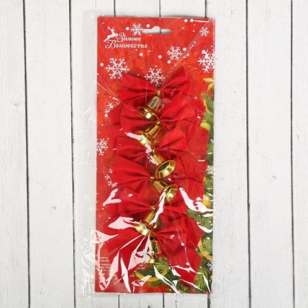 Decoration Christmas tree "bow with a bell" (set of 6 pcs) 10 cm, red-1