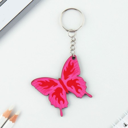 Key keychain wooden "butterfly", 6 x 6 cm