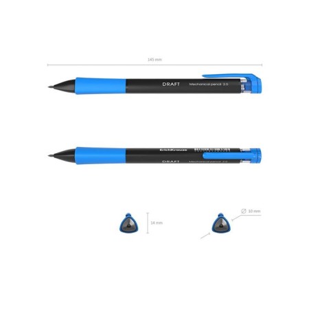 Mechanical pencil Erich Krause "Draft", NV, Grifel D = 2.0 mm, three -sided, rubber emphasis, sharpener, in the box, mix-5
