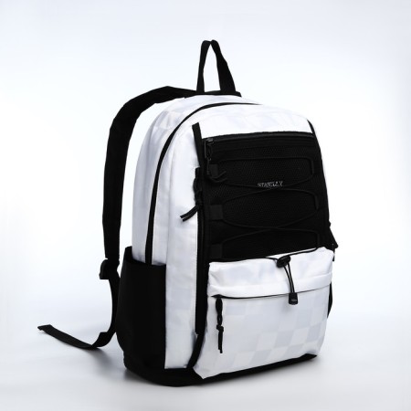 Youth backpack from textiles, 6 pockets, white/black color-2