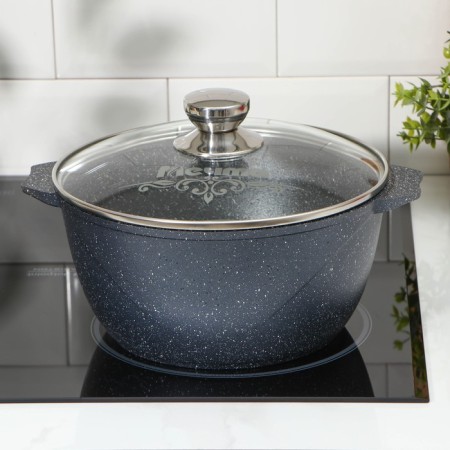 Granite pan, 4 l, glass cover, anti -stick coating, gray color-3
