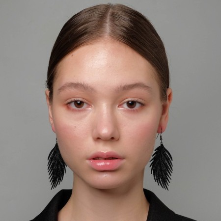 Earrings Metal "Fern" leaflet color black-4