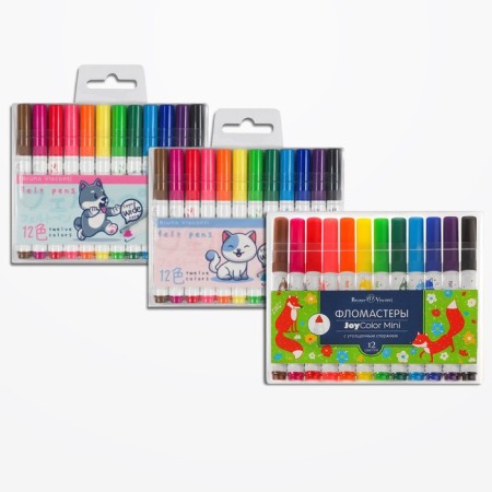 Fleeters with a thickened rod 12 JoyColor mini colors, in a plastic pocket, mix-6