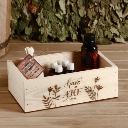 Wooden box "have a nice day", 24.5 × 14 × 8 cm