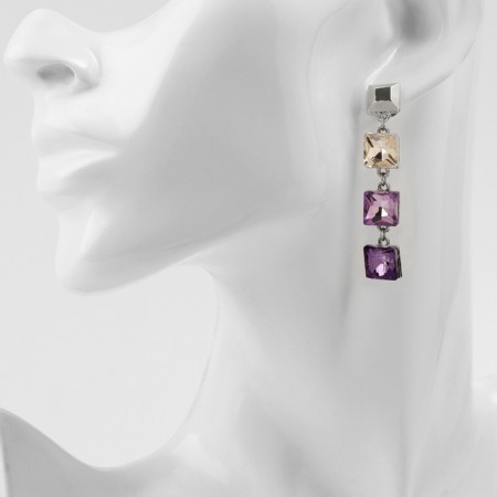 Earrings with “Bloom” rhinestones are dark squares, colored in silver-3