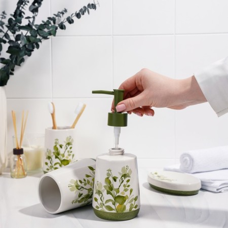 Set of accessories for the bathroom "Spring", 4 items (400 ml dispenser, soap dish, 2 glasses), white color-4