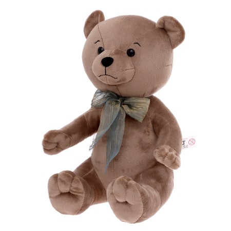Soft toy "Bear Eddie with a bow", beige-gray color, 30 cm-1