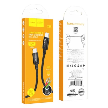 Hoco X89, Type-C cable-Type-C, 60W, 3 A, 1 m, woven wire, black-5