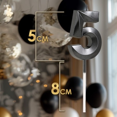 Candle in the cake on the skewer "Fine", the number "5", black, 5 cm-1
