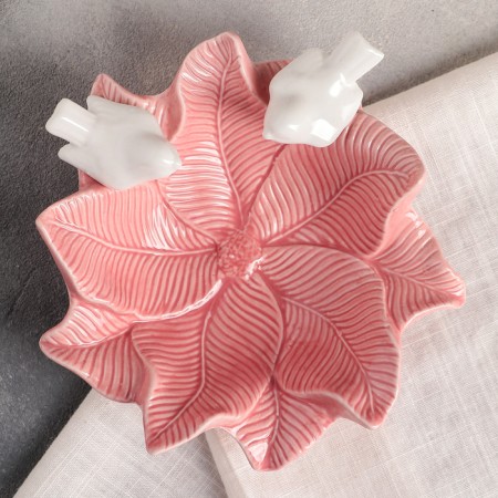 Ceramic "Doves on the Flower", 16.5 × 18 cm, pink color-1