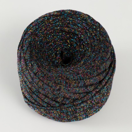 Knitted yarn "Ribbon" with Lurex 85m/170 ± 5 g (black, lurex: rainbow)-1