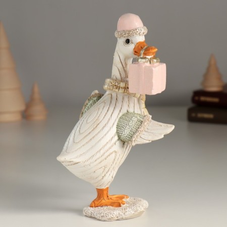 Souvenir Polystone "Goose in a scarf and hat with a gift" 10x9.5x16 cm-1