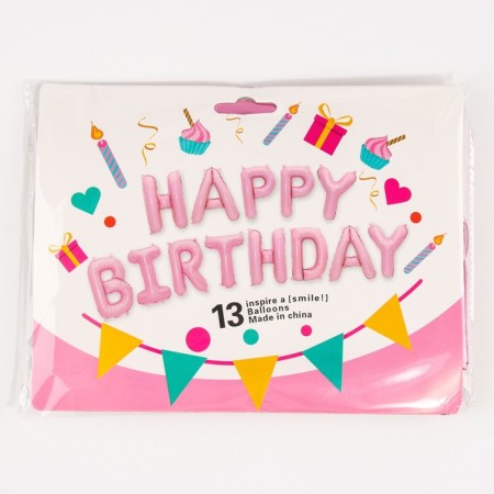 Foil ball 16 "Happy Birthday", capital letters, pink color-3