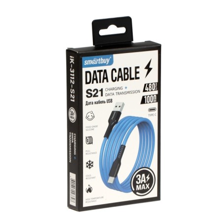 Cable Smartbuy S21, Type -C - USB, 3 A, 1 m, charging + data transfer, blue-3