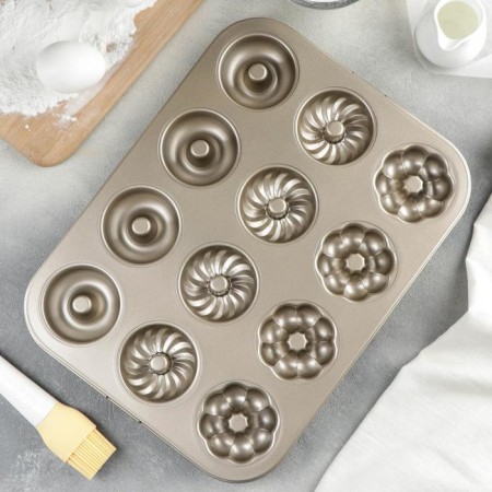 Trio baking uniform, 35 × 26 × 2.5 cm, 12 cells, with anti -stick coating, gold color-1