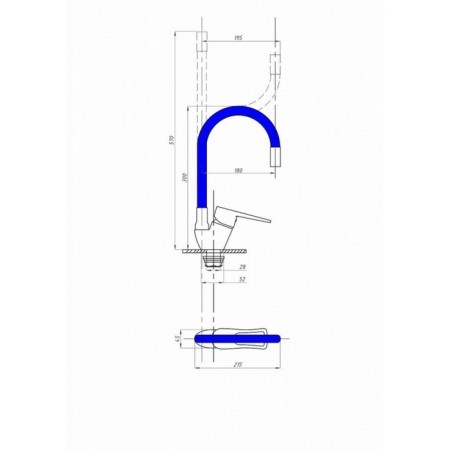 FAUZT FZS-833-B129 kitchen mixer, single-legged, flexible excess 180 mm, blue-2