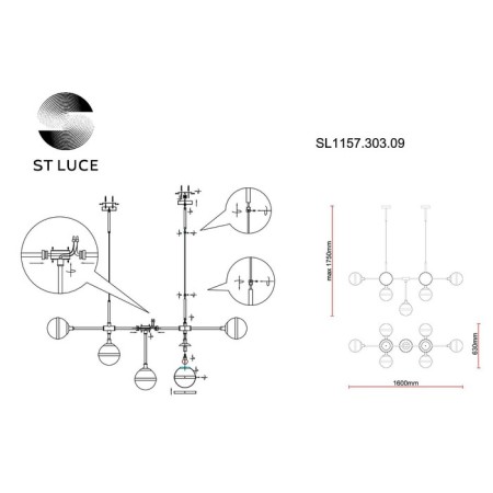 Suspension lamp ST LUCE. SL1157.303.09. Arbe. 9x40 watts, E14, 164x67x78 cm, bronze color-18