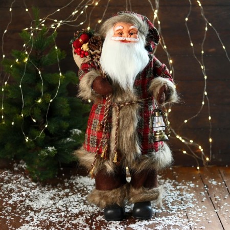 Santa Claus "in a red checkered fur coat, with a flashlight/ c branches" 60 cm