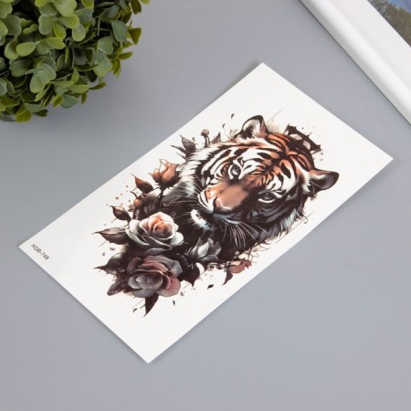 Tattoo on the body color "Tiger in roses" 11.4x21 cm-1