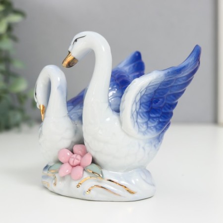 Souvenir "2 swan white-blue with flower" 10x10 cm-2