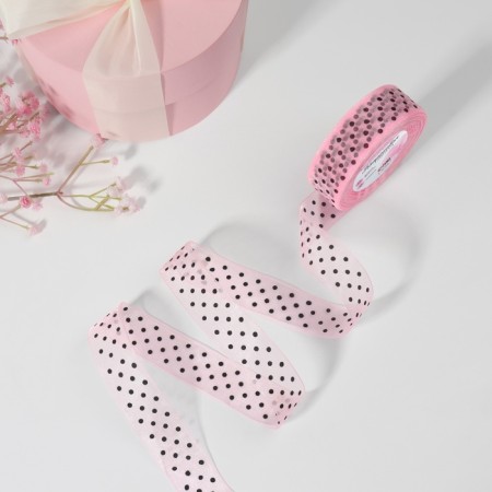 Kapron ribbon “peas”, 25 mm, 23 ± 1 m, pink color-1