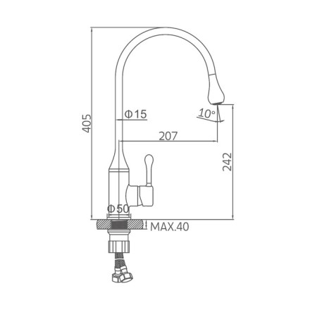 ACCOONA A4490F-4 kitchen mixer, single-leaf, drop-like spout, brass, black-6