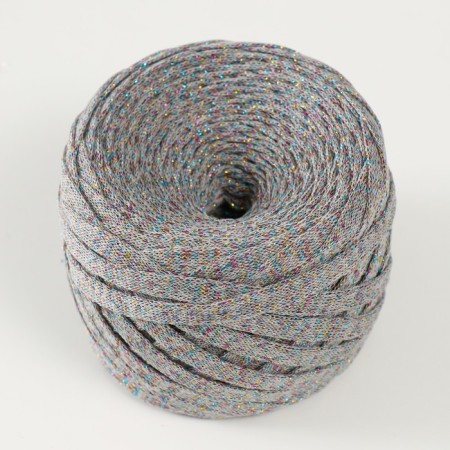 Knitted yarn "Ribbon" with Lurex 85m/170 ± 5 g (gray, lurex: rainbow)-1