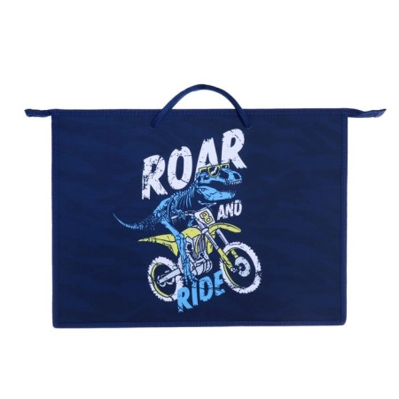 Folder for drawings and drawings A3, 470 x 345 x 50 mm, handles, plastic/textiles, lightning from above, onyx PR 3 -20, dino ride-2