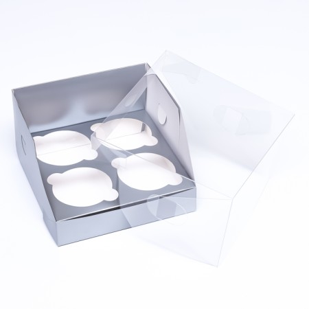 Confectionery folding box for 4 cupcakes 16 x 16 x 10, silver-3