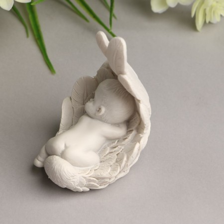 Polystone souvenir "Baby sleeping in the wing" White 8.7x6x5.5 cm-2