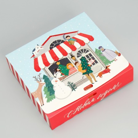 Folding Gift Box "New Year's Stories", 20 x 18 x 5 cm, without a tape, New Year-5