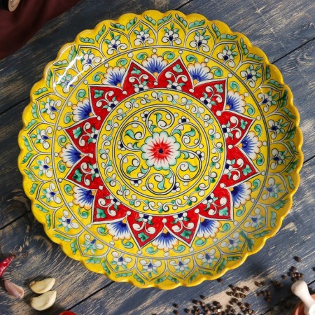 Largan Rishtan ceramics "Flowers", 31 cm, yellow, corrugated-1