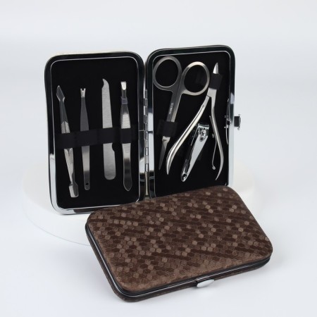 Manicure set, 7 items, in case, brown color