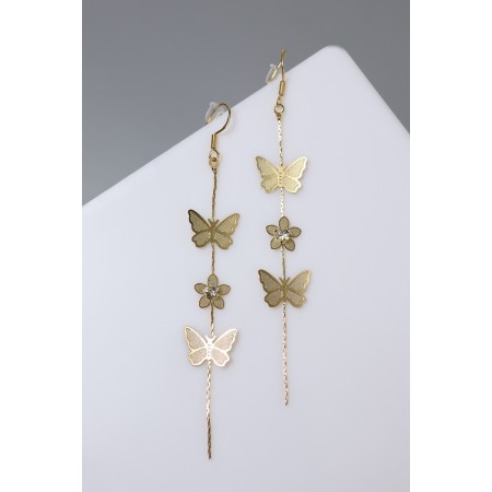 Hanging earrings "Butterflies and flowers", white color in gold, 10 cm-3