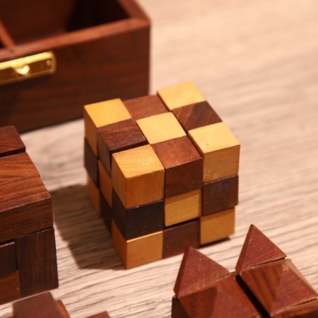 Puzzles in the box (set 4 pcs) 12x13x6 cm, wooden wood-6